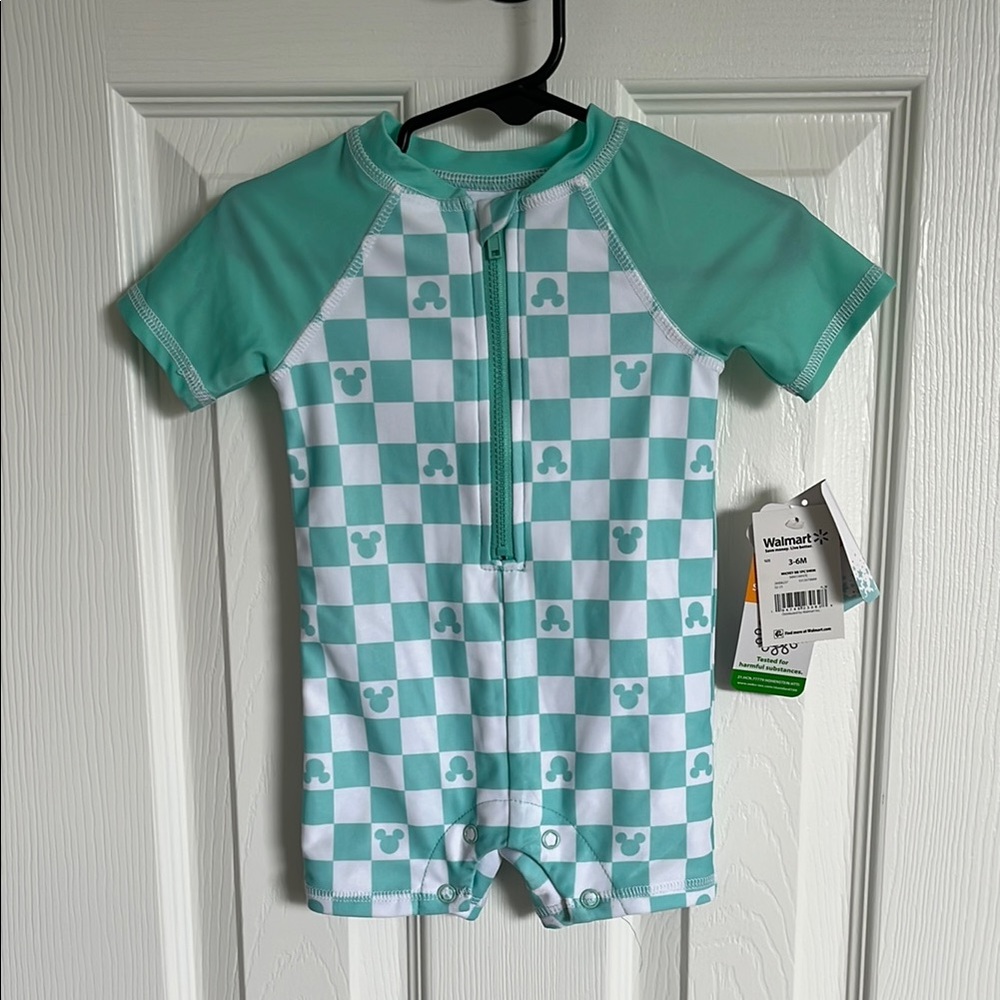 Disney Kids Rashguard - Teal and White Checkered